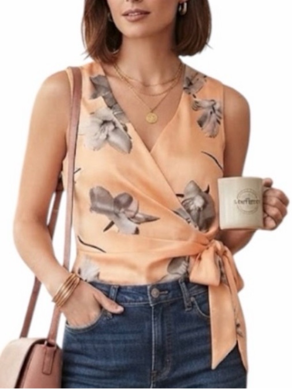 SUZY SHIER Balletcore Coquette Floral Wrap Blouse XS